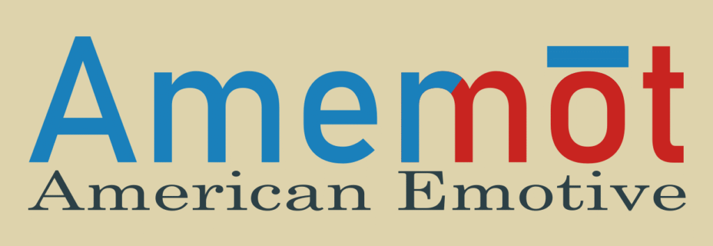 The logo for American Emotive "Amemot" with a long vowel sign over the "o."